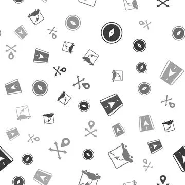 Set Compass, City map navigation, and Location on seamless pattern. Vector Illustrazione stock