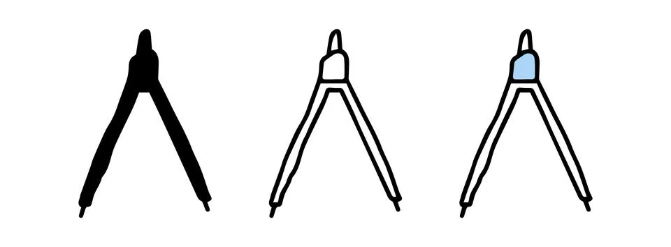 Set of compass icons featuring colored illustration, black silhouette, and bl Stock Illustration