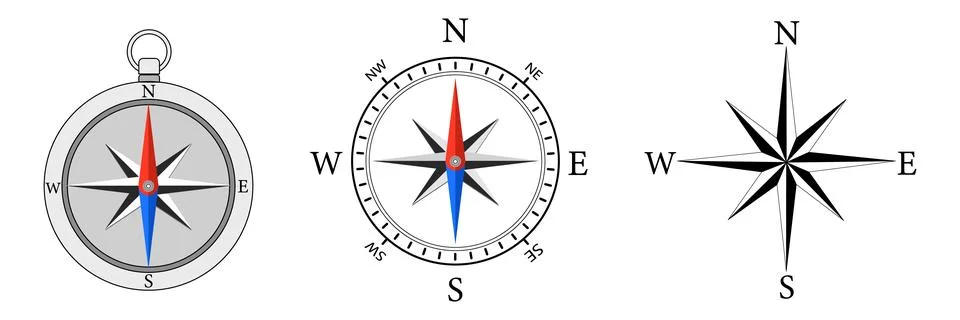 Set of compass icons. Set of compass symbols on white isolate. Stock Illustration