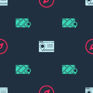 Set Compass, Infographic of city map navigation and City on seamless pattern Illustrazione stock
