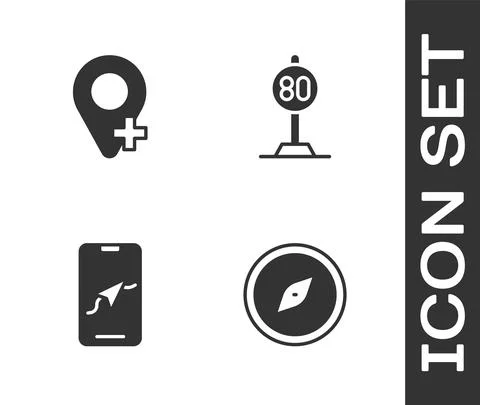 Set Compass, Location, City map navigation and Speed limit traffic icon. Vector イラスト素材