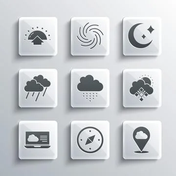 Set Compass, Location cloud, Cloud with snow and sun, rain, Weather forecas.. Stock Illustration