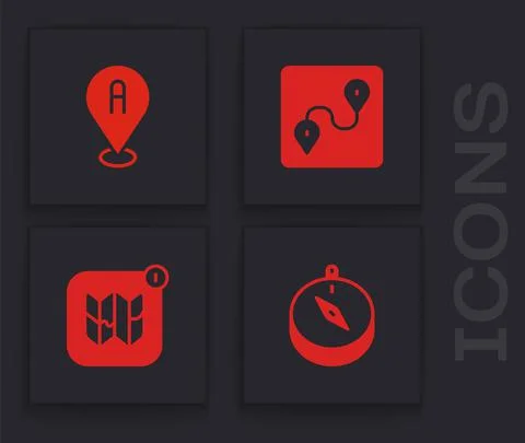 Set Compass, Location, Route location and Infographic of city map icon. Vector 스톡 일러스트