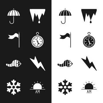 Set Compass, Meteorology windsock wind vane, Umbrella, Icicle, Cone meteoro.. Stock Illustration