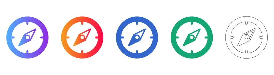 Set of Compass Navigation Icons in Various Styles Stock Illustration