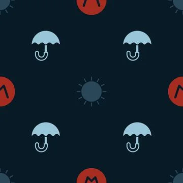 Set Compass north, Sun and Umbrella on seamless pattern. Vector Illustrazione stock