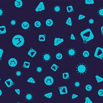 Set Compass north, Weather forecast app, Cloud and Sun on seamless pattern Stock Illustration