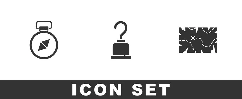 Set Compass, Pirate hook and treasure map icon. Vector イラスト素材