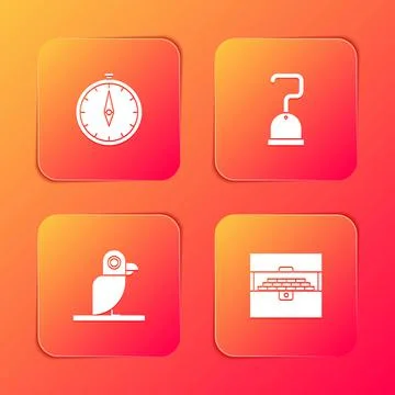 Set Compass, Pirate hook, parrot and Antique treasure chest icon. Vector イラスト素材