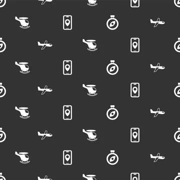 Set Compass, Plane, Helicopter and City map navigation on seamless pattern Illustrazione stock