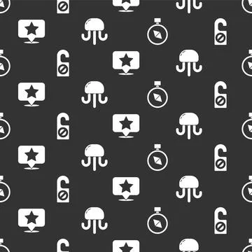 Set Compass, Please do not disturb, Map pointer with star and Jellyfish on Stock Illustration