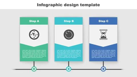 Set Compass, Radius and Old hourglass with sand. Business infographic template Stock Illustration