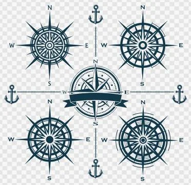 Set of compass roses or wind roses Stock Illustration