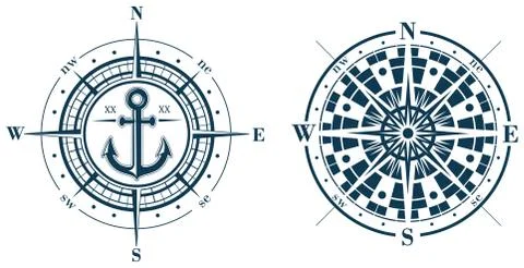 Set of compass roses or wind roses Stock Illustration