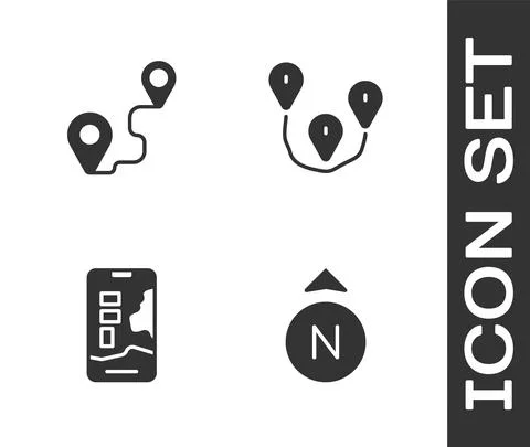 Set Compass, Route location, City map navigation and icon. Vector 스톡 일러스트