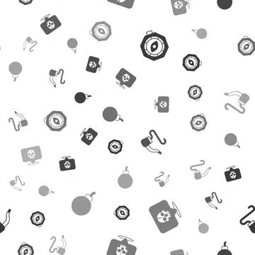 Set Compass, Skull, Smoking pipe and Bomb ready to explode on seamless pattern Illustrazione stock