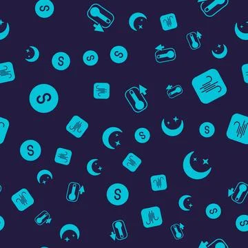 Set Compass south, Wind, Thermometer and Moon and stars on seamless pattern Stock Illustration