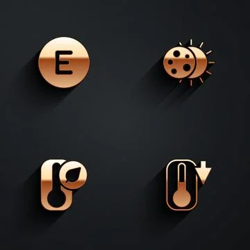 Set Compass west, Eclipse of the sun, Thermometer and icon with long shadow Illustrazione stock