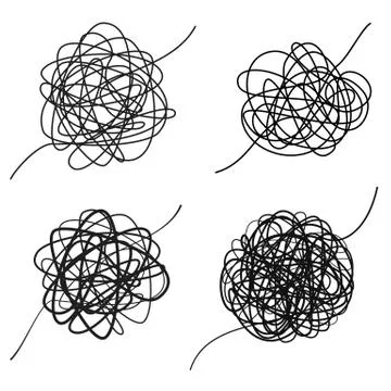 Set of complicated black line way. Chaotic texture.  Hand drawn tangle of tan Stock Illustration