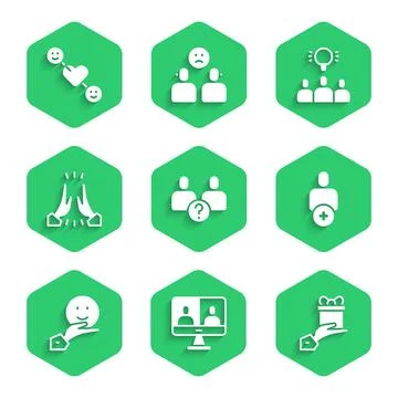 Set Complicated relationship, Video chat conference, Give gift, Add to friend Stock Illustration
