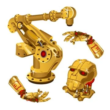 The set of components of the robot are made from the precious metal gold. High Stock Illustration