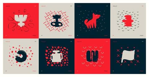 Set of compositions from silhouettes minimalistic bizarre childish abstract.. 스톡 일러스트