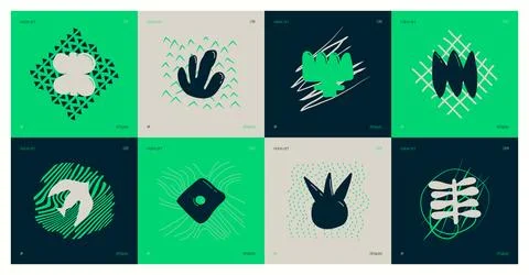 Set of compositions from silhouettes minimalistic bizarre childish abstract.. Illustrazione stock