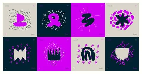 Set of compositions from silhouettes minimalistic bizarre childish abstract.. Stock Illustration