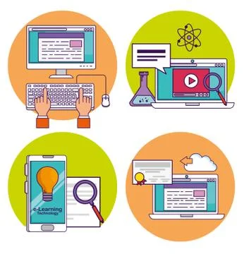 Set computer and smartphone technology with education document Stock Illustration