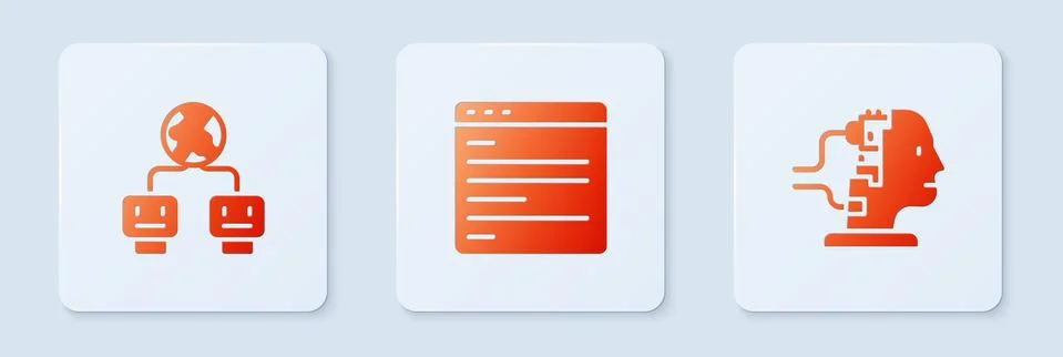 Set Computer api interface, Artificial intelligence and Robot for maintenance Stock Illustration