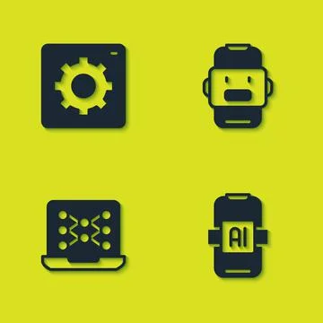 Set Computer api interface, Artificial intelligence AI, Neural network and Chat Stock Illustration