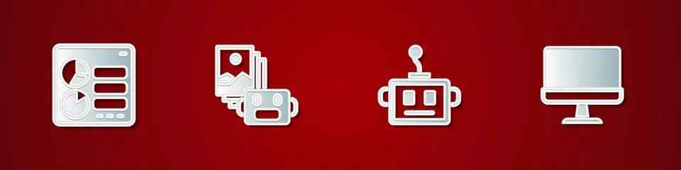 Set Computer api interface, Artificial intelligence robot, and monitor icon Stockillustratie