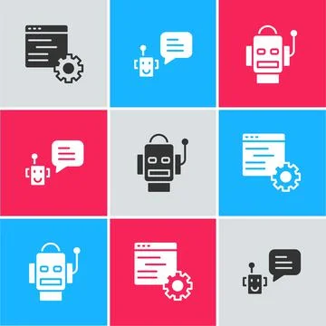 Set Computer api interface, Bot and Robot icon. Vector 스톡 일러스트