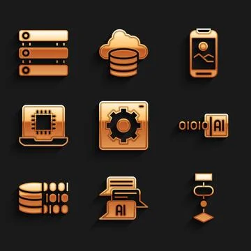 Set Computer api interface, Chat bot, Algorithm, Binary code, Processor CPU.. Illustrazione stock