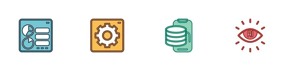 Set Computer api interface, Cloud technology data transfer and Artificial int 스톡 일러스트