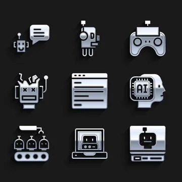Set Computer api interface, Creating robot, Robot, Humanoid, Industrial produ Stock Illustration