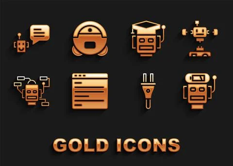 Set Computer api interface, Disassembled robot, Robot low battery charge Stock Illustration