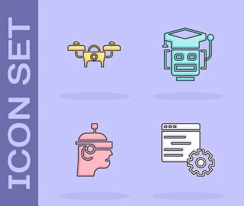 Set Computer api interface, Drone, Smart glasses and Robot icon. Vector イラスト素材
