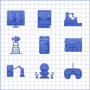 Set Computer api interface, Electronic computer components motherboard chip 스톡 일러스트