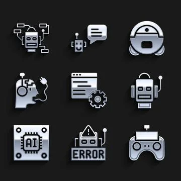 Set Computer api interface, Error robot, Remote control, Robot, Processor with Illustrazione stock