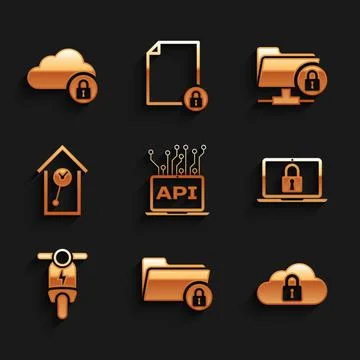 Set Computer api interface, Folder and lock, Cloud computing, Laptop, Electric イラスト素材