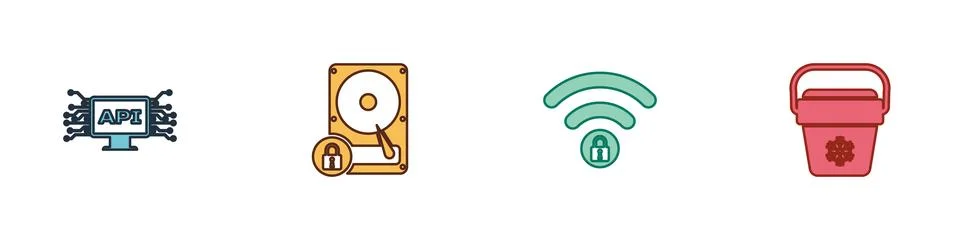 Set Computer api interface, Hard disk drive and lock, Wifi locked and Cooler  イラスト素材