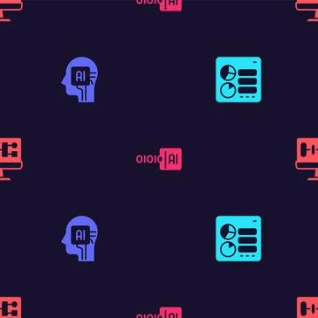 Set Computer api interface, Humanoid robot, Binary code and Algorithm on se.. Stock Illustration