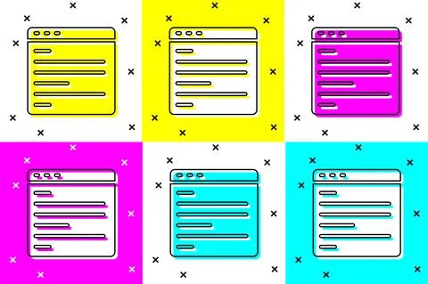 Set Computer api interface icon isolated on color background. Application Stock Illustration