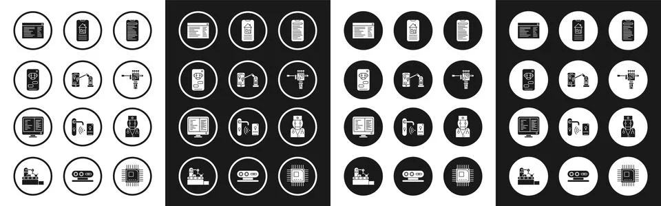 Set Computer api interface, Industrial machine robotic robot arm hand, Bot 스톡 일러스트