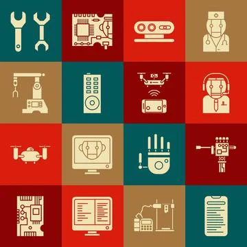 Set Computer api interface, Mechanical robot hand and screwdriver, Worker, 3d Illustrazione stock