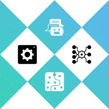 Set Computer api interface, Neural network, Chat bot and  icon. Vector Stock Illustration