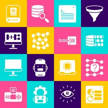 Set Computer api interface, Neural network, Binary code, Web developer prog.. Illustrazione stock