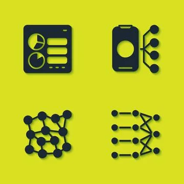 Set Computer api interface, Neural network,  and  icon. Vector 스톡 일러스트