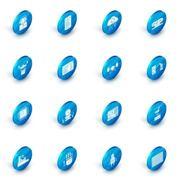 Set Computer api interface, Processor with microcircuits CPU, Software, web Stock Illustration